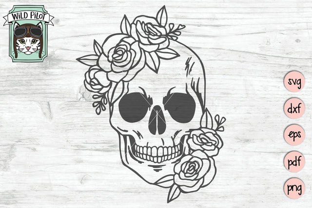 Skull With Flowers SVG Wild Pilot 