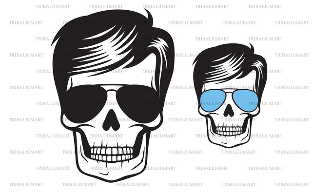 Skull with hair and aviator sunglasses SVG TribaliumArtSF 