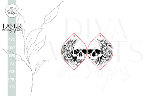 Skull With Roses Laser SVG For Earrings Skull With Flowers For Laser Earrings With Skull For Making Earrings Floral Skull SVG For Laser SVG Diva Watts Designs 