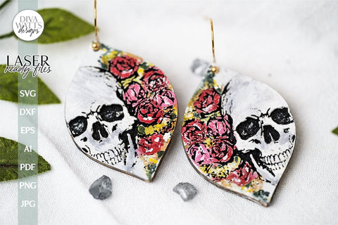 Skull With Roses Laser SVG For Earrings Skull With Flowers For Laser Earrings With Skull For Making Earrings Floral Skull SVG For Laser SVG Diva Watts Designs 
