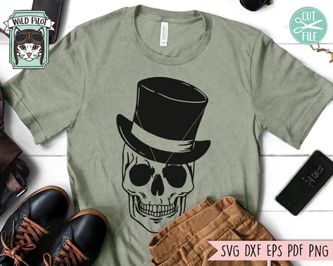 Skull with Top Hat svg file, Skull with Hat svg, Skull cut file, Tophat Skull svg file, halloween svg, Steampunk svg, gothic svg, witchy svg files SVG Wild Pilot 