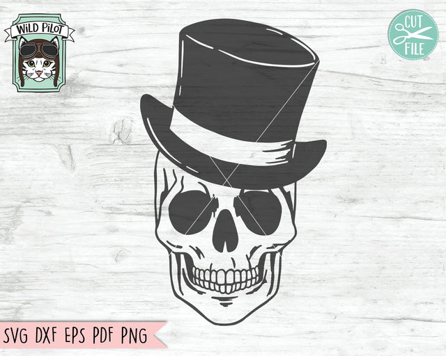 Skull with Top Hat svg file, Skull with Hat svg, Skull cut file, Tophat Skull svg file, halloween svg, Steampunk svg, gothic svg, witchy svg files SVG Wild Pilot 
