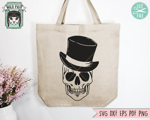 Skull with Top Hat svg file, Skull with Hat svg, Skull cut file, Tophat Skull svg file, halloween svg, Steampunk svg, gothic svg, witchy svg files SVG Wild Pilot 
