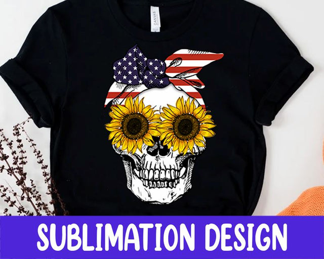 Skull with USA Flag Bandana PNG, Skull Flag Design, Digital Download Sublimation iStyleDesign 