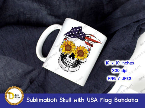 Skull with USA Flag Bandana Sublimation Dina.store4art 