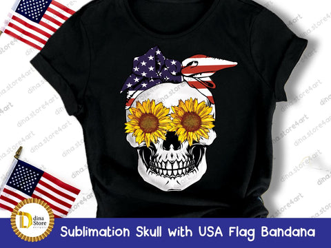 Skull with USA Flag Bandana Sublimation Dina.store4art 