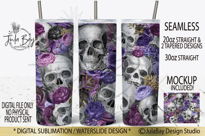 Skulls and Flowers Tumbler Design - Purple Flowers 20oz Skinny Tumbler PNG Sublimation Design Sublimation Jula Bay Design Studio 