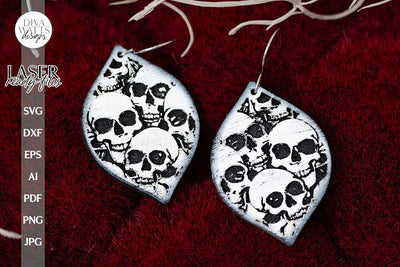 Skulls Earrings SVG For Laser Earrings With Skull for Halloween Earrings For Glowforge Skull Earrings SVG Halloween Skeleton svg Earrings SVG Diva Watts Designs 