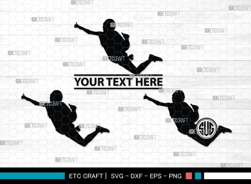 Sky Diving Monogram, Sky Diving Silhouette, Sky Diving SVG, Sky Diving ...