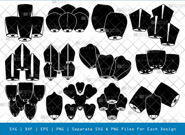 Sky Lantern Silhouette Svg Cricut Cut Files Png Bundle, SB01018 SVG ETC Craft 