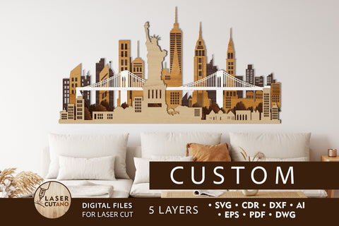 SKYLINE CUSTOM Multilayer Laser Cut Files for Laser Cut Wood or Cricut, Paper Craft, 3D Designs SVG LaserCutano 