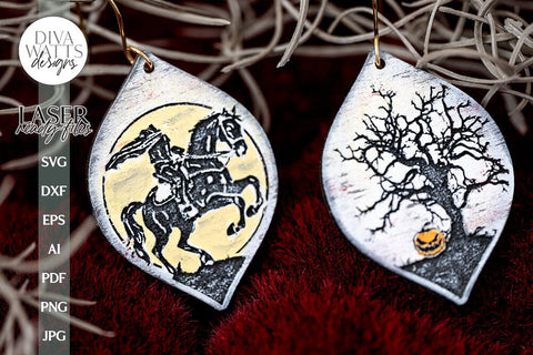 Sleepy Hollow Earrings SVG Headless Horseman Earrings Glowforge Earrings Sleepy Hollow Halloween Earrings For Laser SVG Diva Watts Designs 