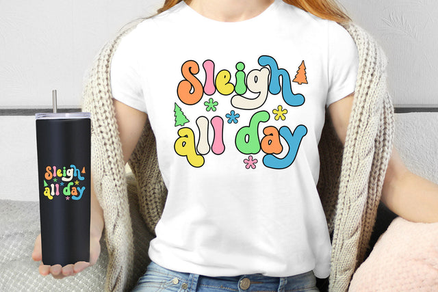 Sleigh All Day Groovy Christmas Sublimation I Retro PNG Sublimation Happy Printables Club 