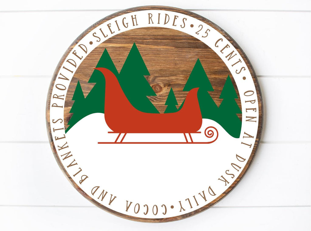 Sleigh Ride Round Wood Sign SVG - So Fontsy