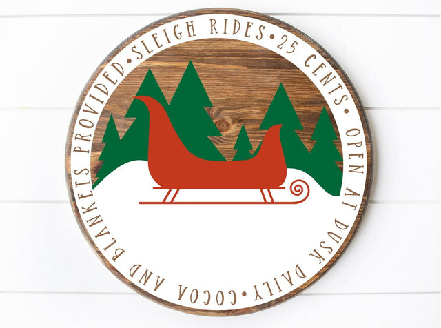 Sleigh Ride Round Wood Sign SVG SVG Ikonart Design Shop 
