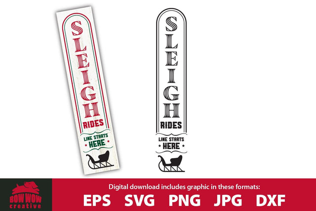 Sleigh Rides Christmas Winter Porch Sign Sign SVG Cutting File SVG Bow Wow Creative 