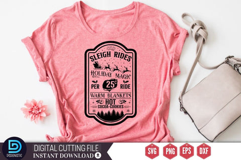 Sleigh rides holiday magic 25c per ride warm blankets hot cocoa cookies SVG SVG DESIGNISTIC 