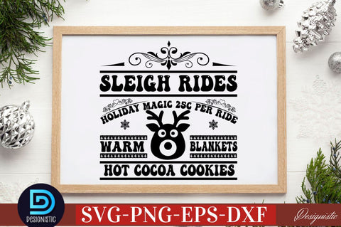 Sleigh rides holiday magic 25c per ride warm blankets hot cocoa cookies SVG SVG DESIGNISTIC 