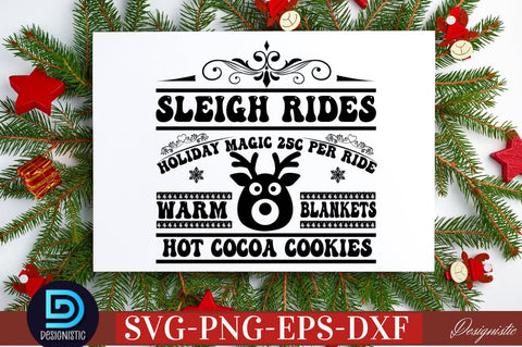 Sleigh rides holiday magic 25c per ride warm blankets hot cocoa cookies SVG SVG DESIGNISTIC 