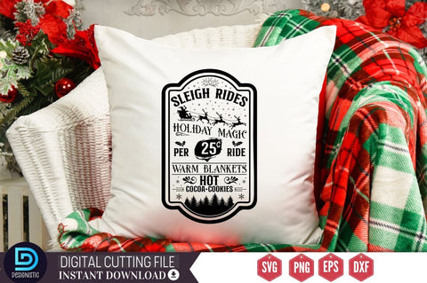 Sleigh rides holiday magic 25c per ride warm blankets hot cocoa cookies SVG SVG DESIGNISTIC 