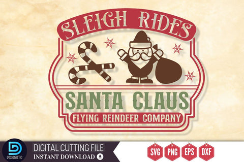 Sleigh rides santa claus flying reindeer company SVG SVG DESIGNISTIC 