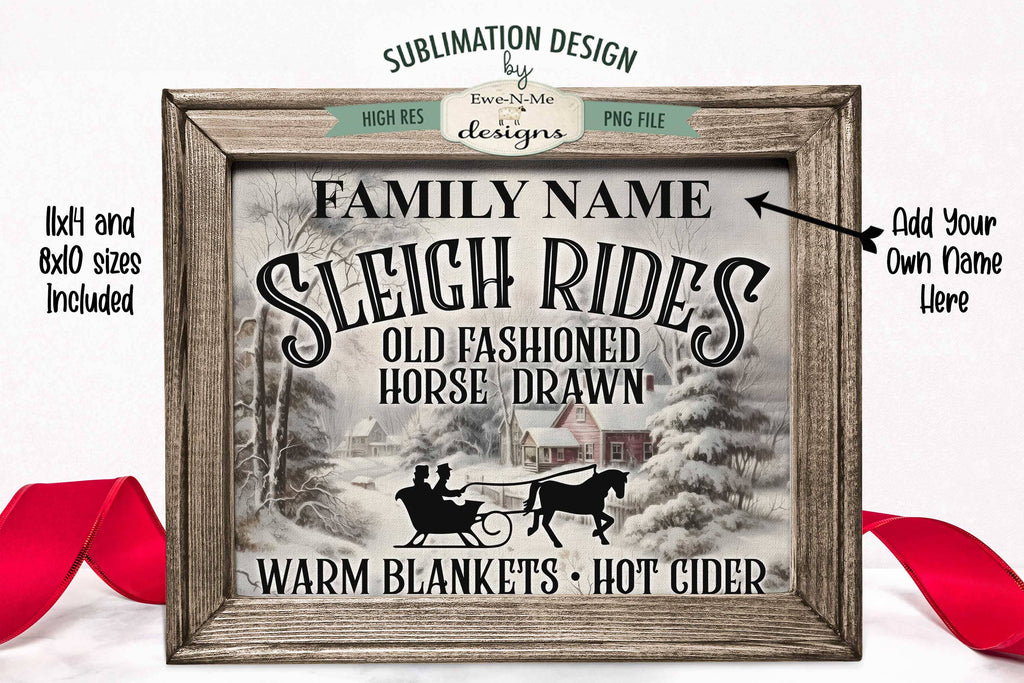 Sleigh Rides Sign PNG Sublimation Design | Add Your Own Name - So Fontsy