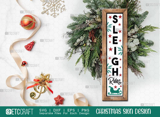 Sleigh Rides Sign SVG Cut File | Merry Christmas Svg | Porch Sign | Christmas Door Hanger | Farmhouse Decor Svg | Welcome Sign | Christmas Wood Sign Design SVG ETC Craft 