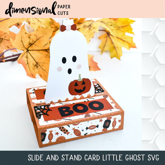 Slide and Stand Card Little Ghost SVG Dimensional Paper Cuts LLC 