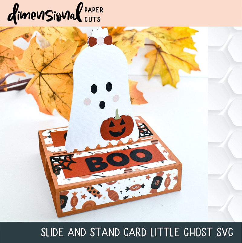 Slide and Stand Card Little Ghost SVG Dimensional Paper Cuts LLC 