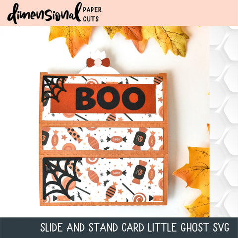 Slide and Stand Card Little Ghost SVG Dimensional Paper Cuts LLC 