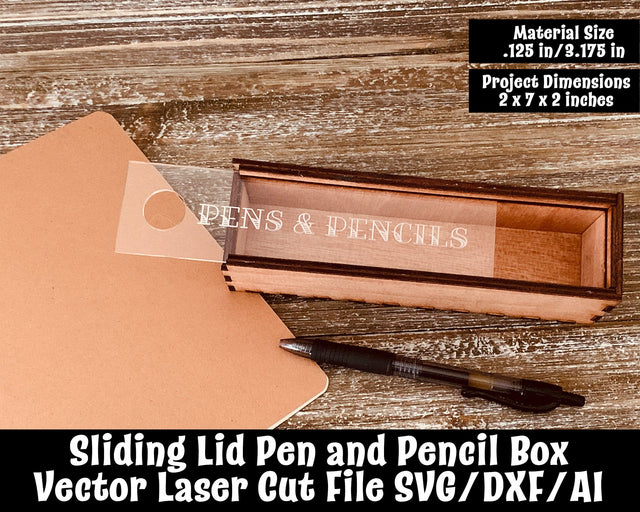 Sliding Top Pen and Pencil Box Laser Cut Vector File SVG Design Shark 