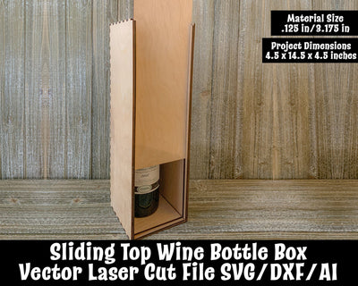 Sliding Top Wine Bottle Box Laser Cut Vector File SVG Design Shark 