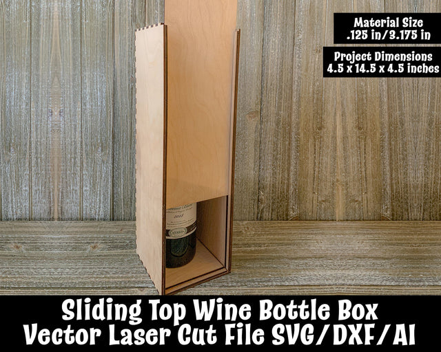 Sliding Top Wine Bottle Box Laser Cut Vector File SVG Design Shark 