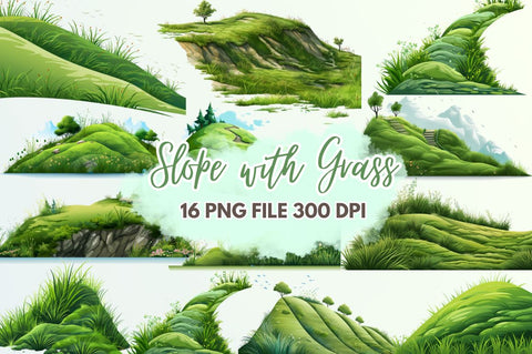 Slope with Grass Sublimation Clipart bundle Sublimation Regulrcrative 