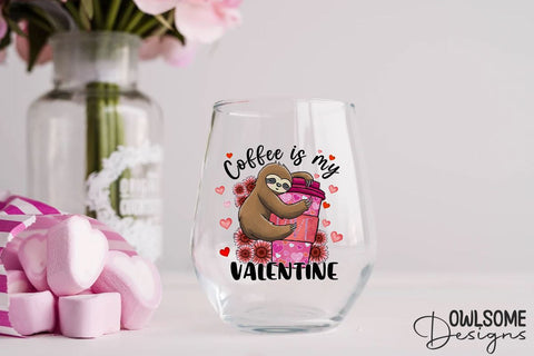 Sloth Coffee Is My Valentine PNG Sublimation Owlsome.Designs 
