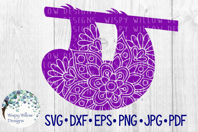 Sloth Floral Mandala SVG Wispy Willow Designs 