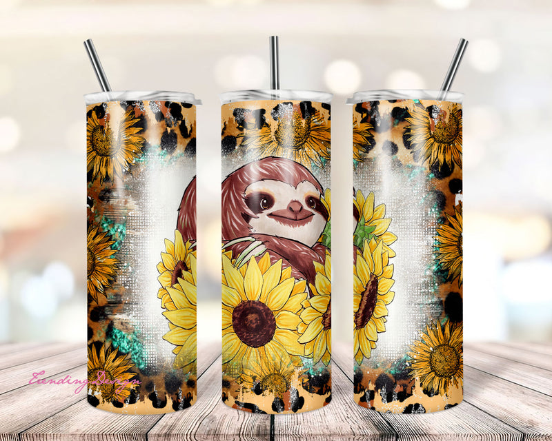 Sloth gold glitter Rustic Wood Print Yellow Flowers Sublimation Tumbler Designs - 20oz Skinny Wraps Templates Sublimation TrendingDesign 