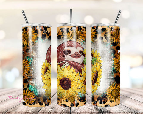 Sloth gold glitter Rustic Wood Print Yellow Flowers Sublimation Tumbler Designs - 20oz Skinny Wraps Templates Sublimation TrendingDesign 