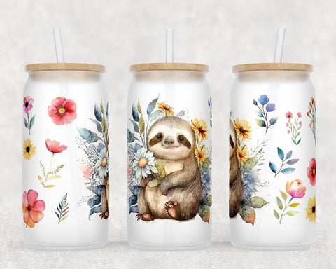 Sloth Libbey Glass Can Wraps, 16 Oz Glass Can Sublimation Designs, Sloth Glass Can PNG Files, Sloth Glass Can Wraps Sublimation HappyDesignStudio 