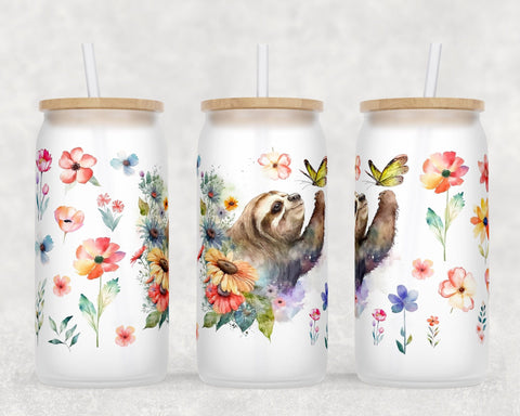 Sloth Libbey Glass Can Wraps, 16 Oz Glass Can Sublimation Designs, Sloth Glass Can PNG Files, Sloth Glass Can Wraps Sublimation HappyDesignStudio 