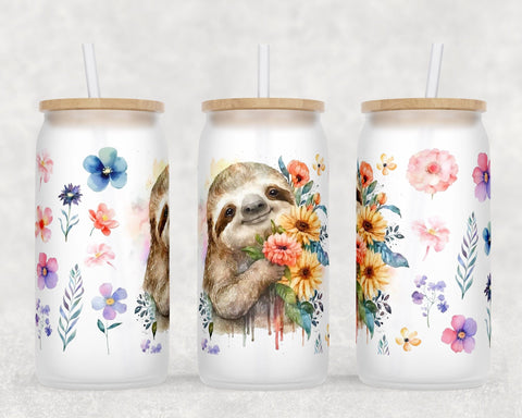 Sloth Libbey Glass Can Wraps, 16 Oz Glass Can Sublimation Designs, Sloth Glass Can PNG Files, Sloth Glass Can Wraps Sublimation HappyDesignStudio 