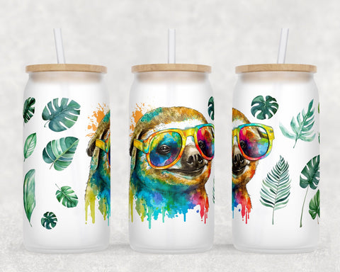 Sloth Libbey Glass Can Wraps, 16 Oz Glass Can Sublimation Designs, Sloth Glass Can PNG Files, Sloth Glass Can Wraps Sublimation HappyDesignStudio 