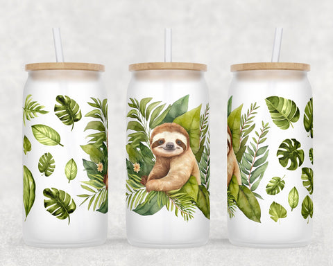 Sloth Libbey Glass Can Wraps, 16 Oz Glass Can Sublimation Designs, Sloth Glass Can PNG Files, Sloth Glass Can Wraps Sublimation HappyDesignStudio 