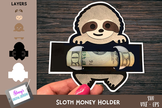 Sloth Money Holder | Kids Money Card SVG Paper Cut SVG Stacy's Digital Designs 