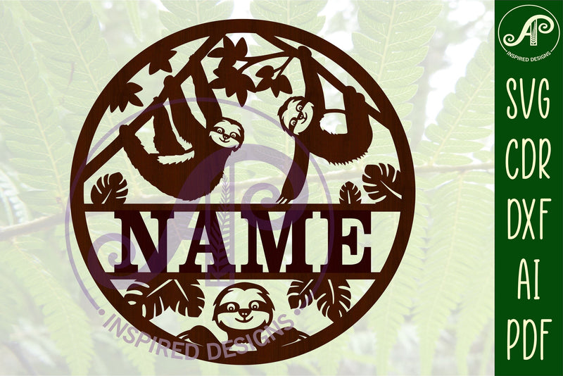 Sloth name sign svg laser cut template - So Fontsy