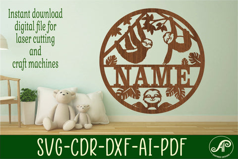 Sloth name sign svg laser cut template SVG APInspireddesigns 