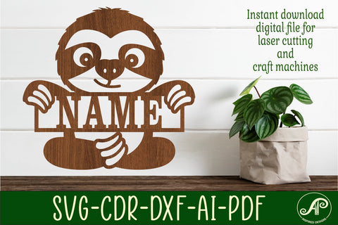 Sloth Nursery name sign svg laser cut template SVG APInspireddesigns 
