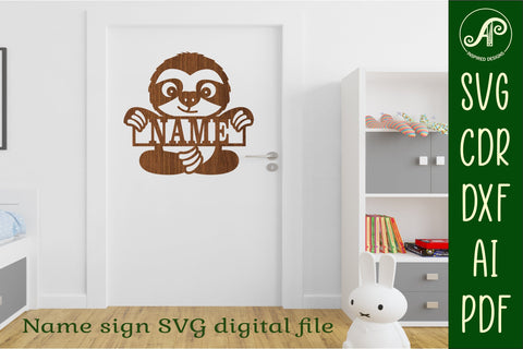 Sloth Nursery name sign svg laser cut template SVG APInspireddesigns 