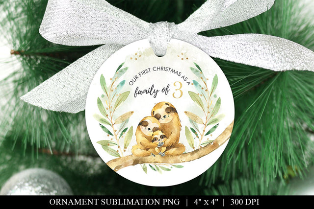 Sloth Our 1st Christmas As A Family of 3 Ornament PNG Sublimation BijouBay 