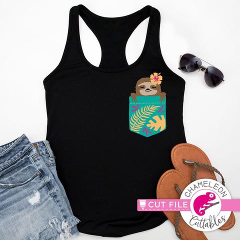 Sloth Pocket Design - Shirt - Summer - Vacation - Tropical - SVG SVG Chameleon Cuttables 